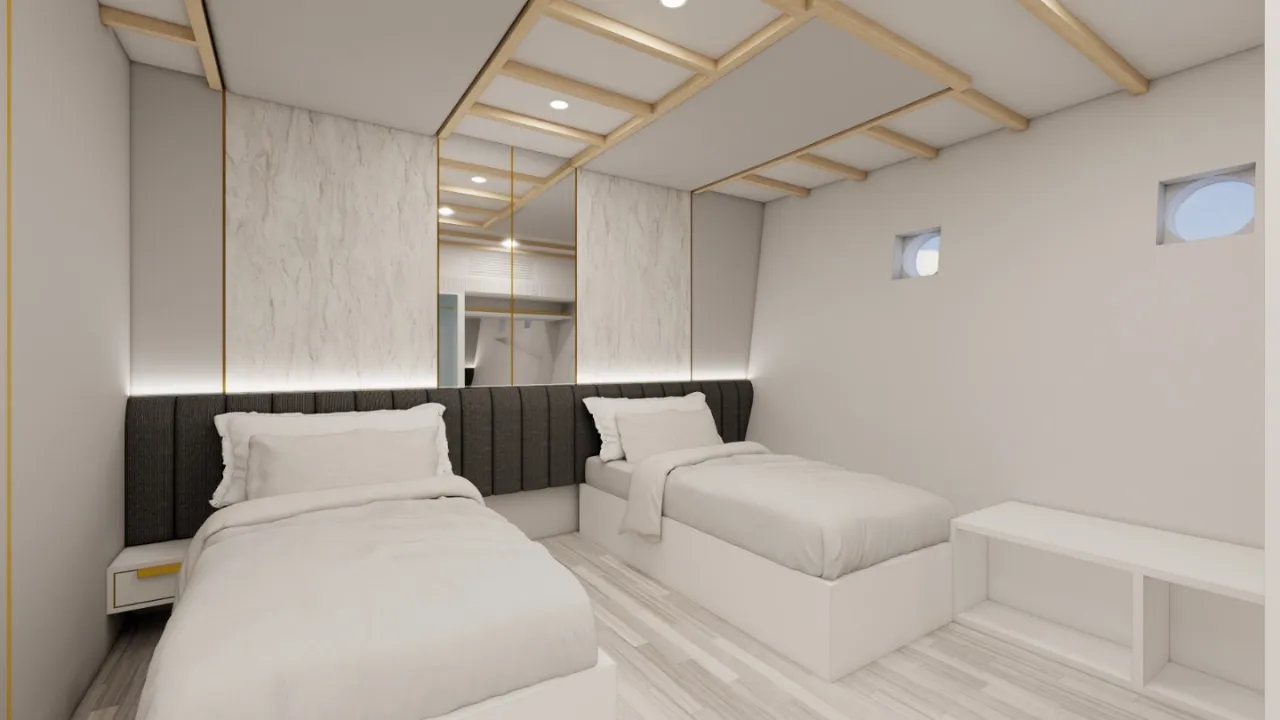 Grand Deluxe twin cabin aboard LASHA with space for an extra third bed