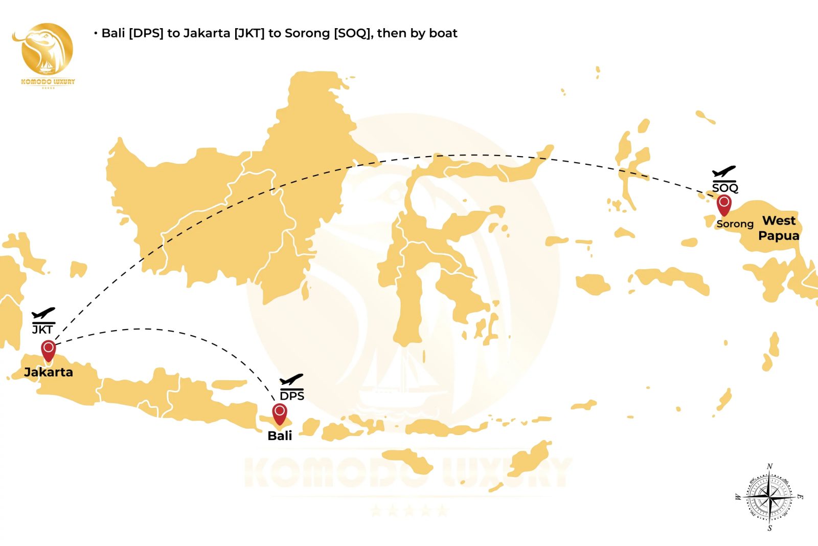 Map of the Bali to Sorong routing via Jakarta