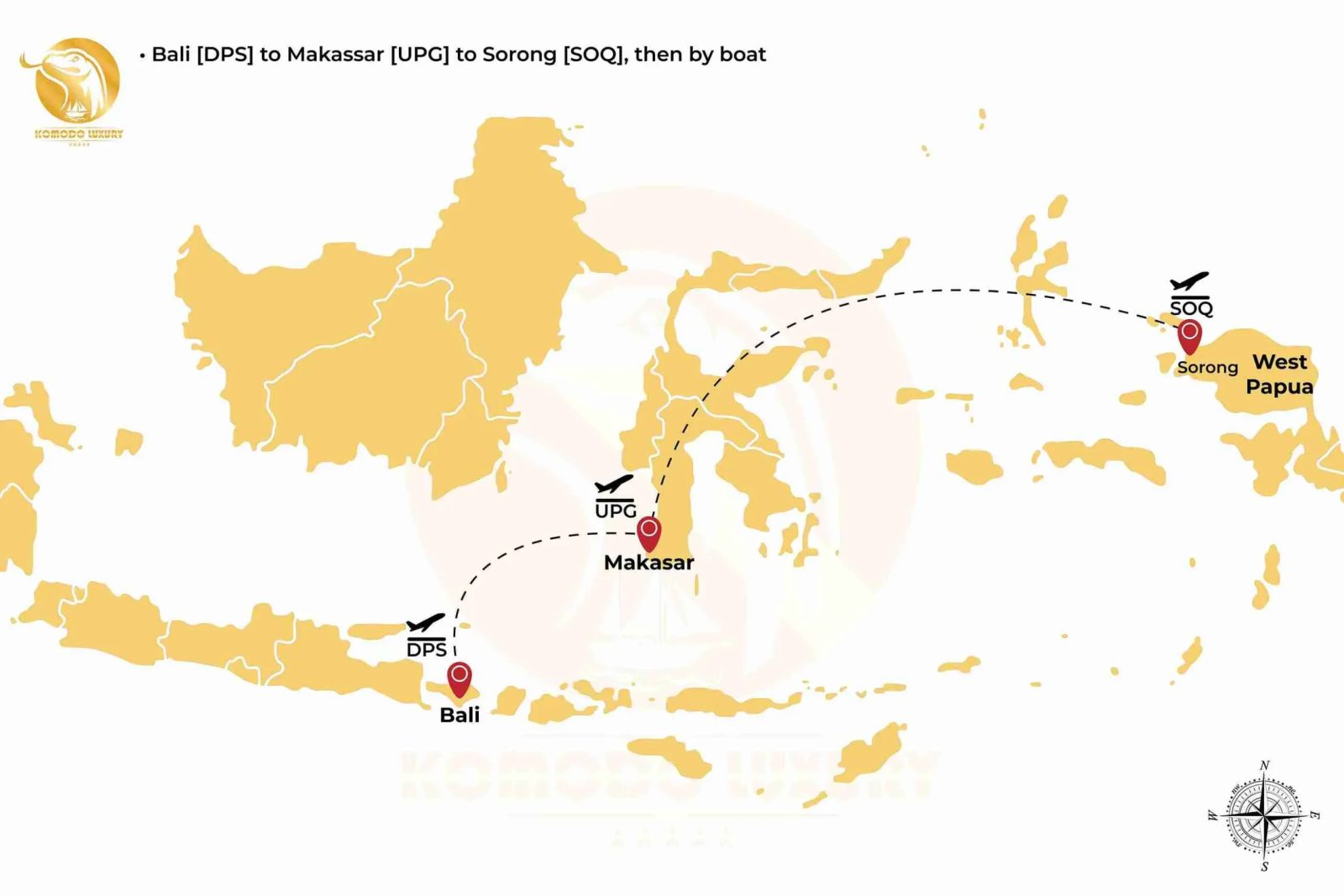 Map of the Bali to Sorong routing via Makassar