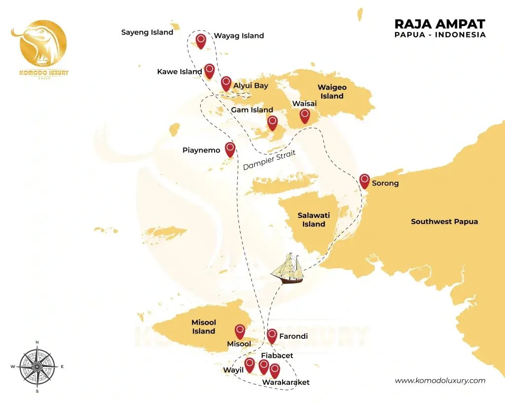 Map of the Raja Ampat archipelago and the surrounding expedition waters
