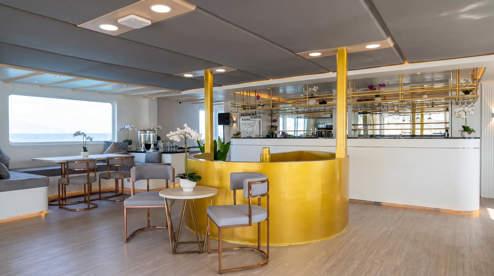 Bar and lounge interior aboard LASHA
