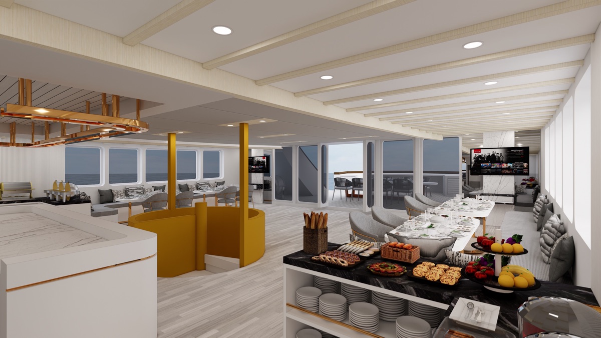 Lounge and Resto interior on LASHA Upper Deck with bar and indoor dining